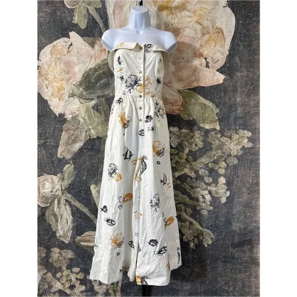 Anthropologie Maeve Sea Creatures Strapless Buttondown Wide-Leg Jumpsuit - Picture 6 of 16